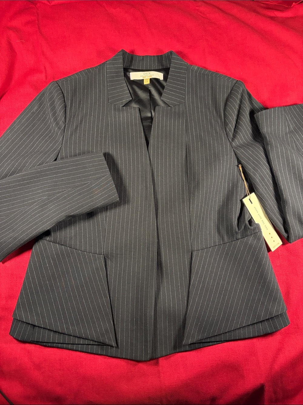 Dex Navy Pinstriped Open-Front Suit Jacket